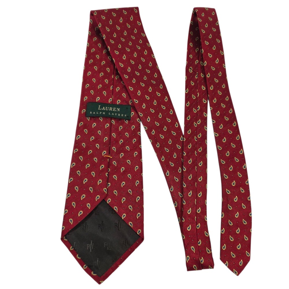 Lauren Ralph Lauren Mens Necktie Red Luxury Silk Paisley‎ Teardrop Designer Suit